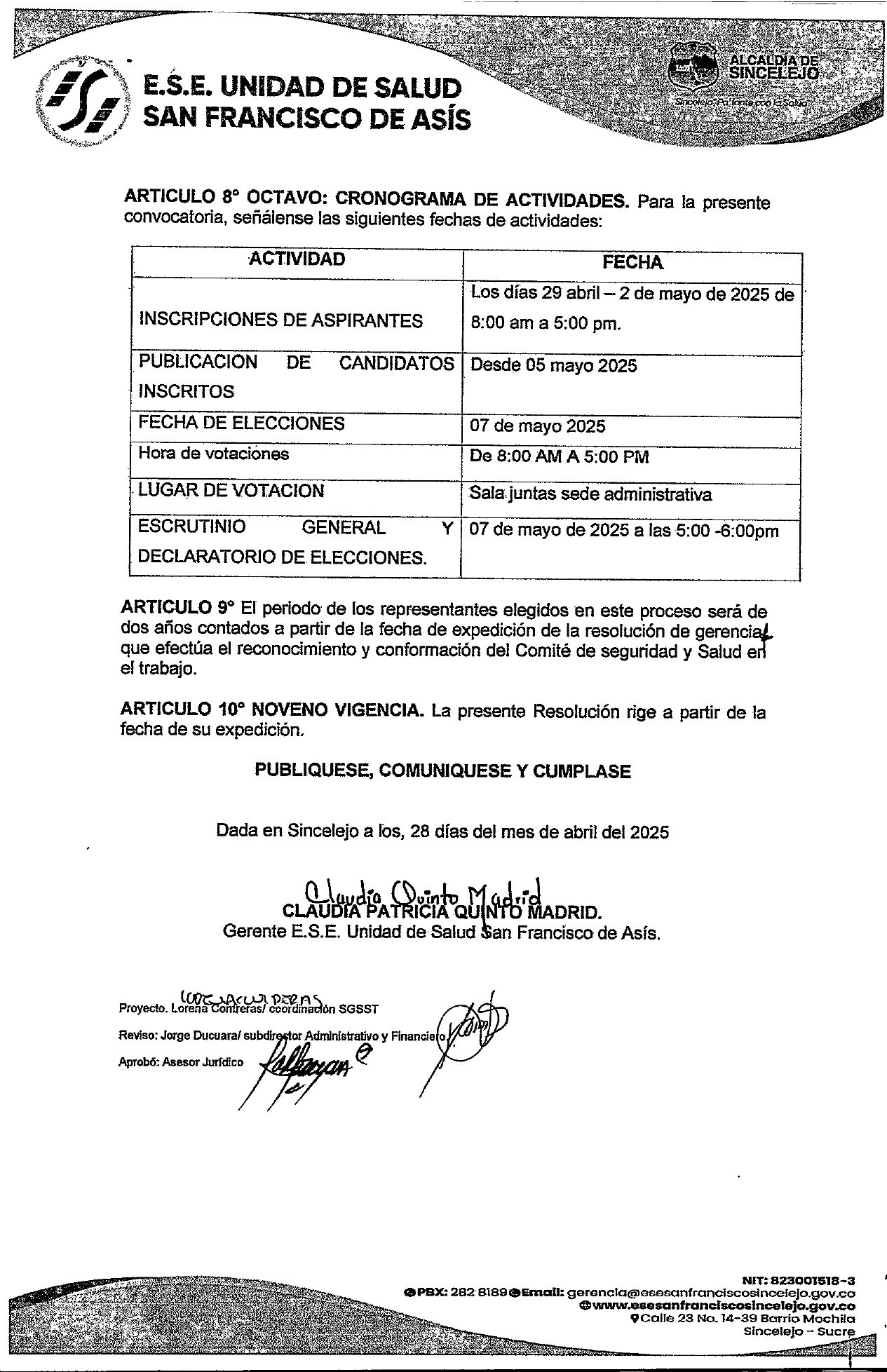 000157 POR  LA CUAL SE CONVOCA A LA ELECCION COPASST